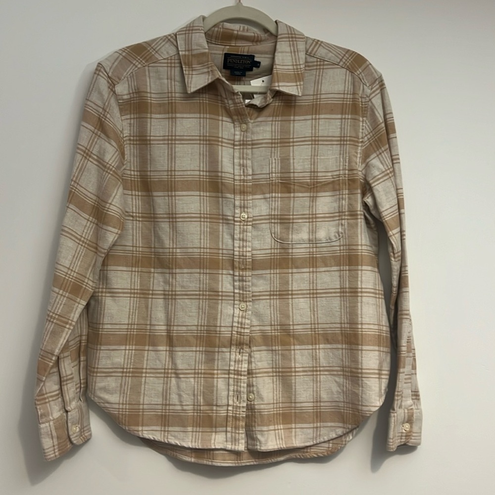 Pendleton cream and brown flannel shirt new with tags